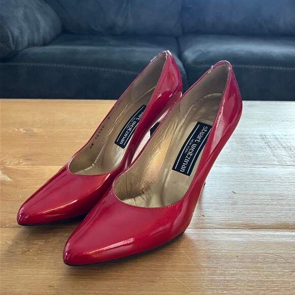 Stuart Weitzman Red Patent Leather Pumps Heels Women’s Size 6.5 Pointed Classic - Picture 2 of 6